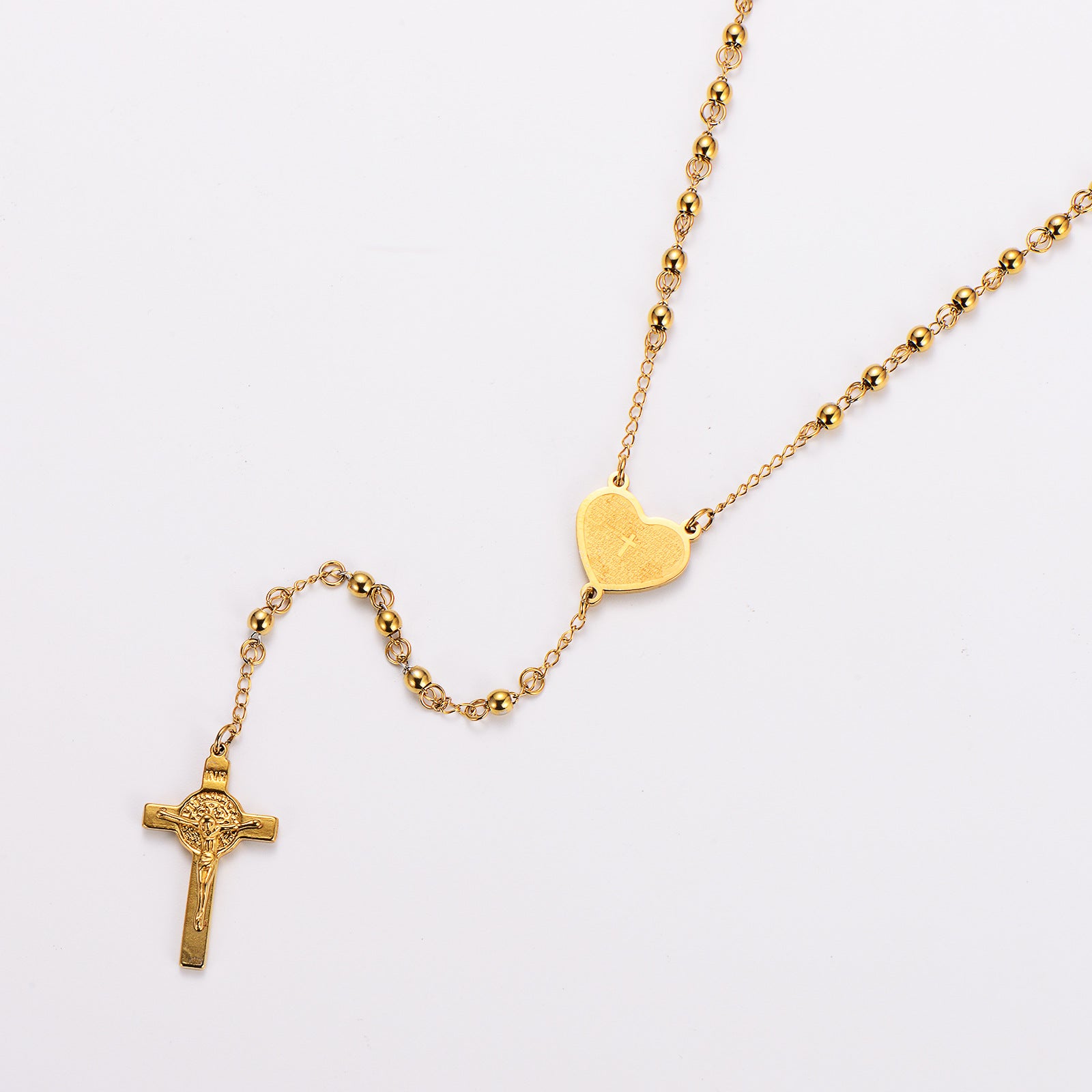 Aml Fashion Stainless Steel Round Beads Rosary Men And Women Cross Necklace Sweater Chain