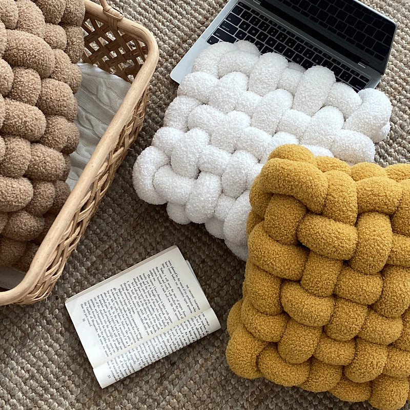 Lambswool Pillow Square Woven Chair Cushion Sofa Cushion Plush Pillow Decorative Bay Window Cushion