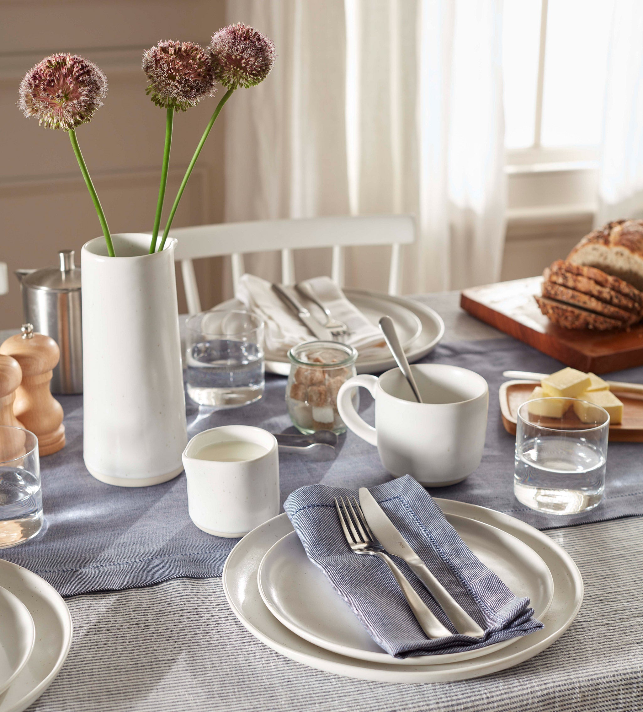 French Blue Cotton Linen Twill Table Runner