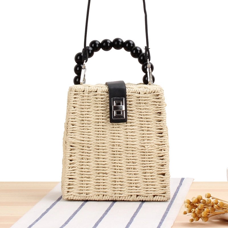 Women's Small Spring&summer Straw Solid Color Vacation Square Flip Cover Straw Bag