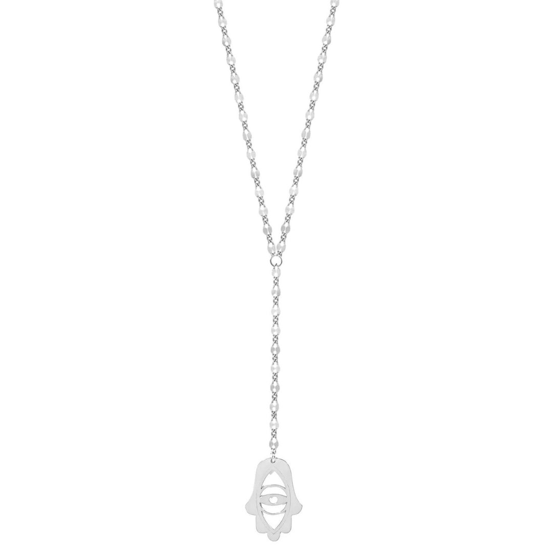 Joyce Hamsa With Evil Eye Lariat Necklace - Sterling Silver or Gold Plated