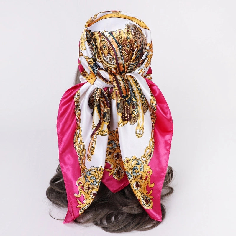 Women's Lady Monogram Satin Printing Silk Scarf