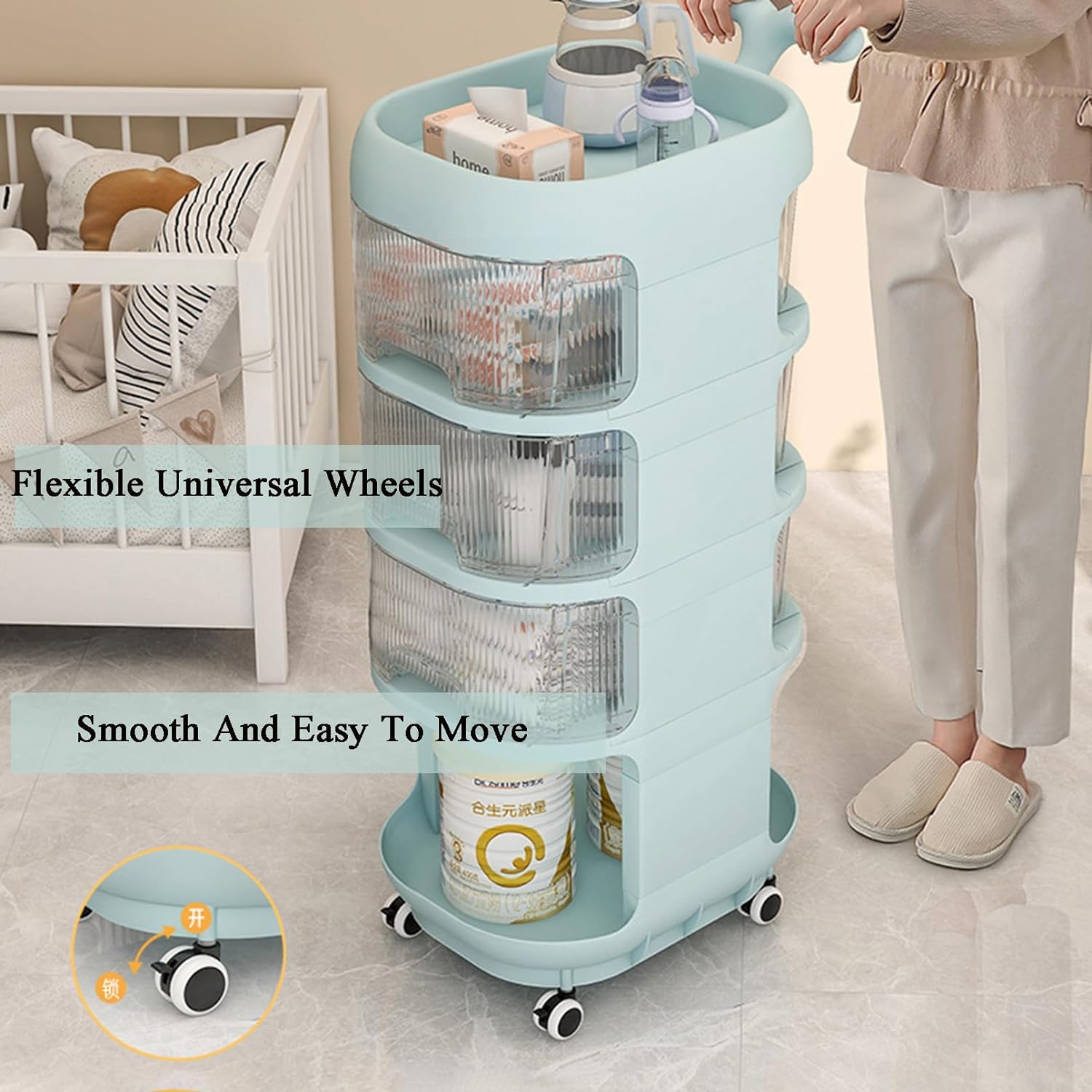 3-4 Layer Whale Cart Multi-Layer Bedside Mobile Snack Storage Rack. Waterproof Freestanding Storage Cabinet