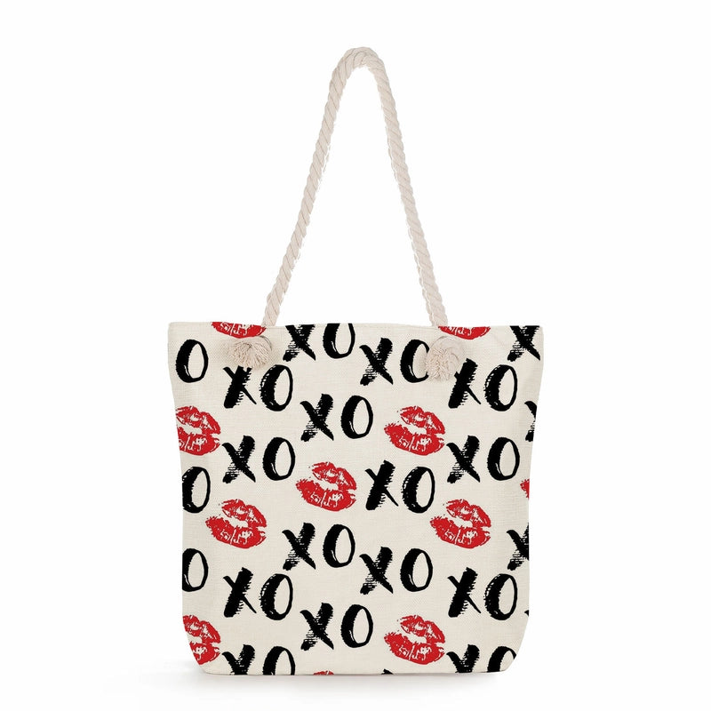 Women's Cotton And Linen Heart Shape Classic Style Square Zipper Tote Bag