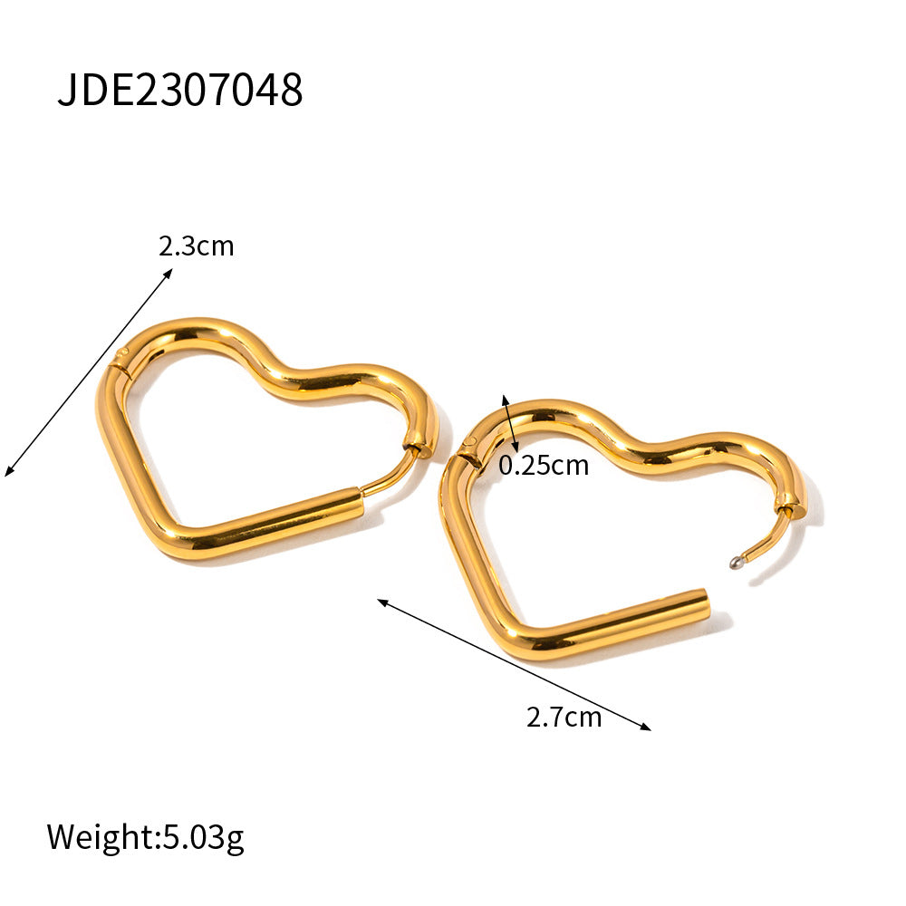 Heart Asymmetrical Geometric Stainless Steel 18K Gold Plated Earrings