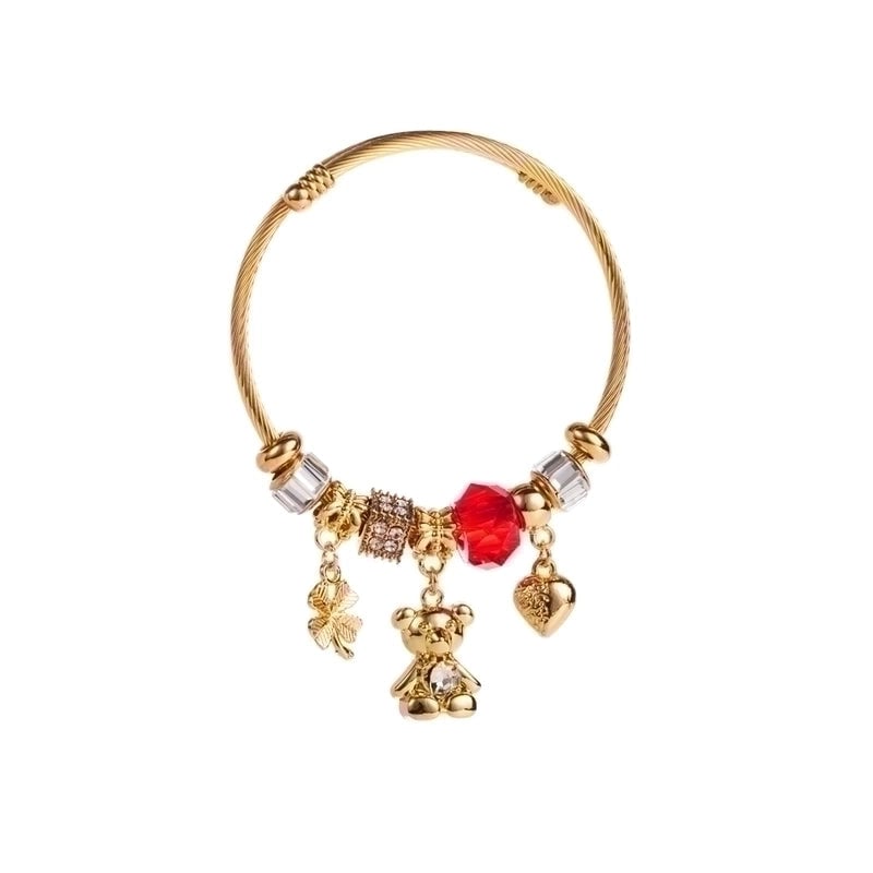 Cute Romantic Sweet Bear Alloy Titanium Steel Plating Inlay Rhinestones Gold Plated Bangle