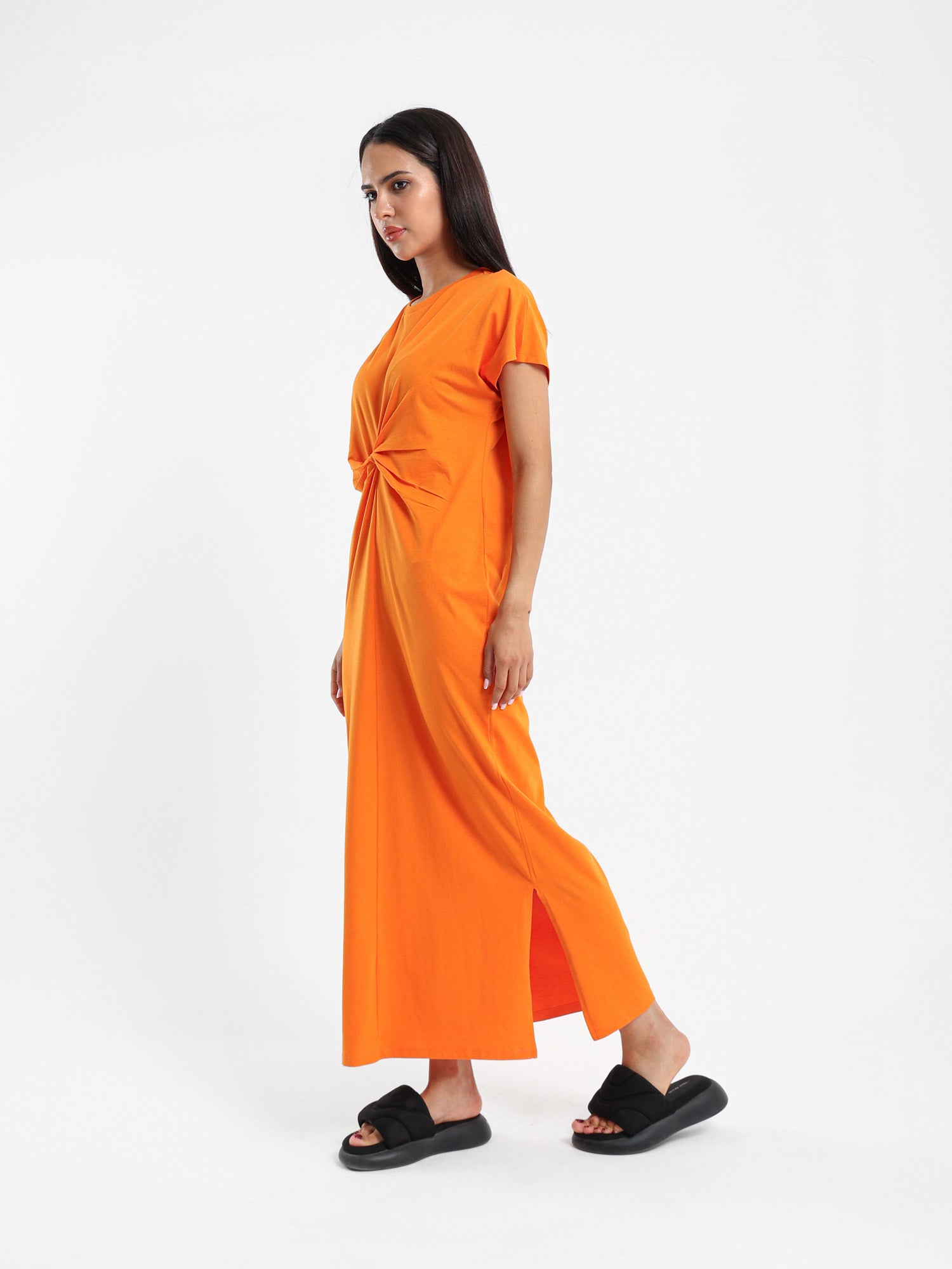 Knotted Front Long T-Shirt Dress