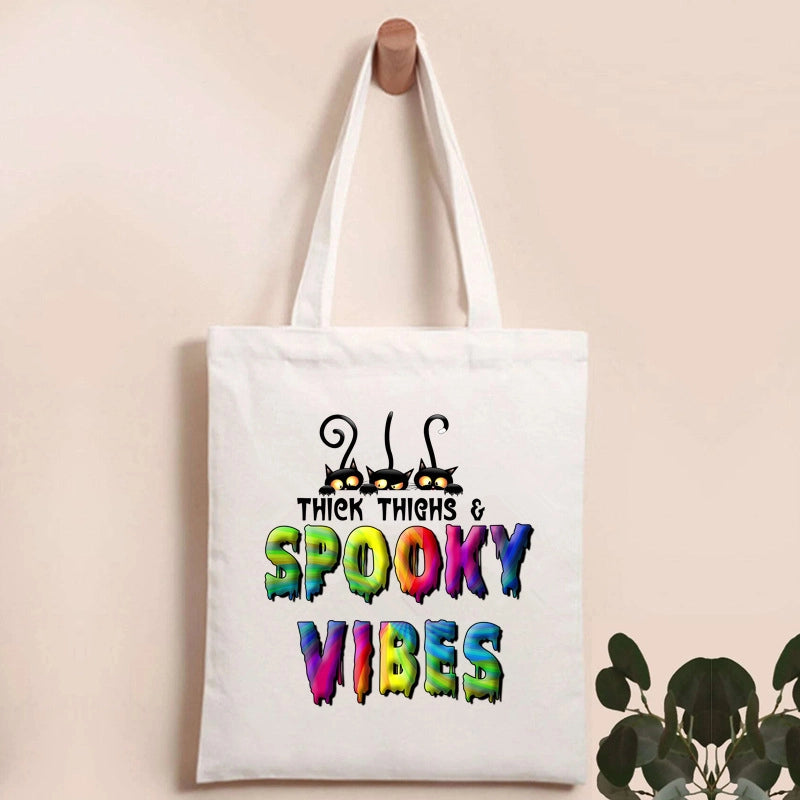Halloween Women's Canvas Pumpkin Letter Cute Square Open Canvas Bag