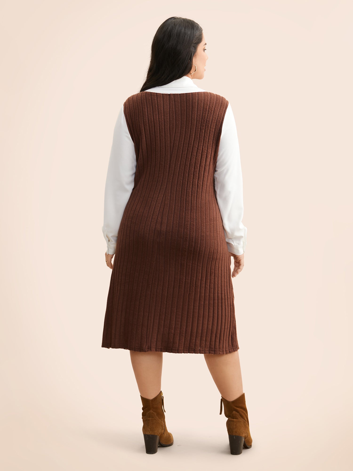 Shirt Collar Rib Knit Patchwork Dress