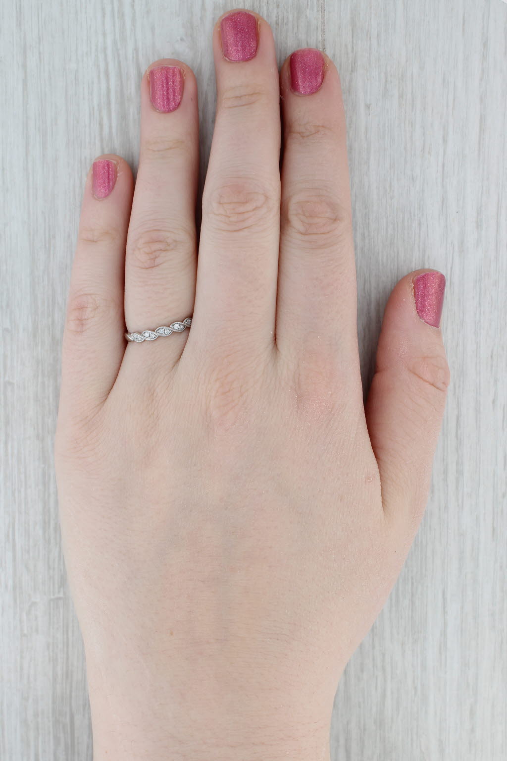 0.10ctw Diamond Wedding Band 10k White Gold Stackable Ring Size 7.5