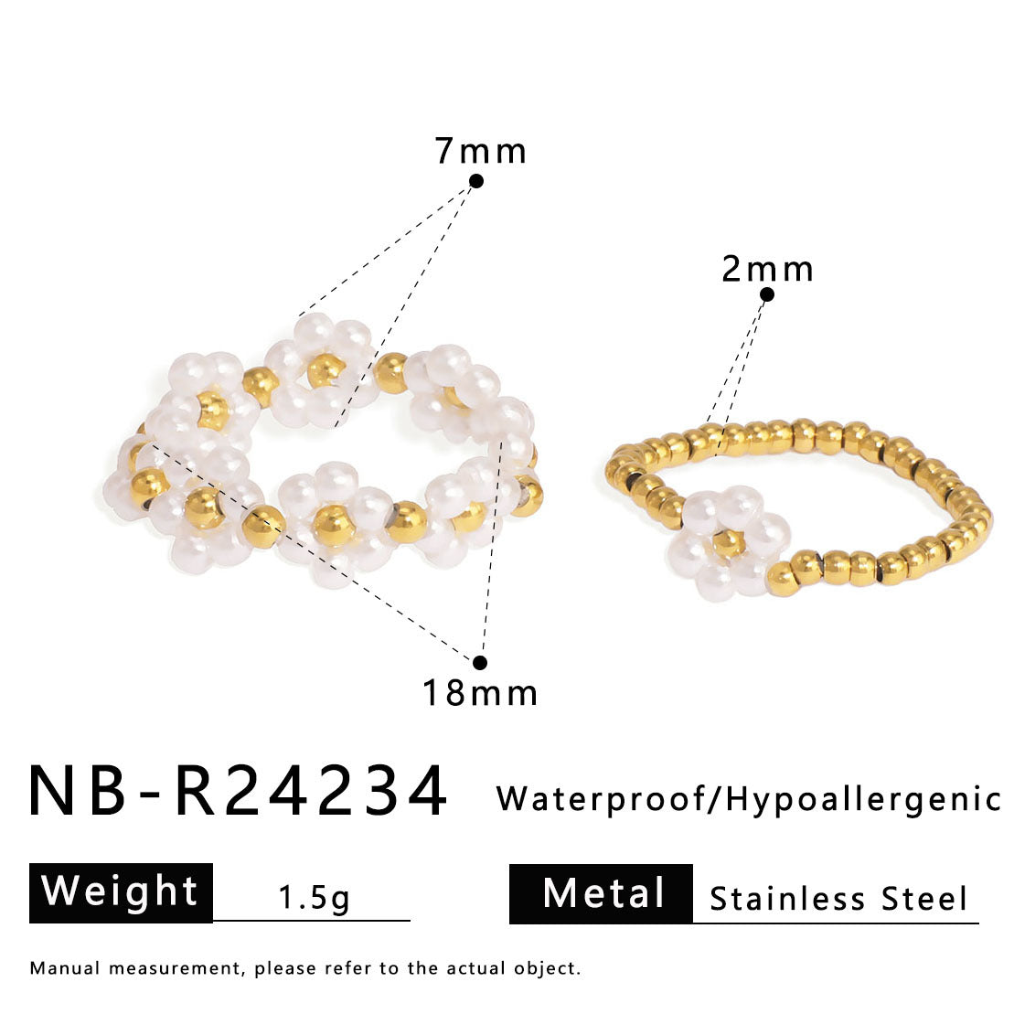 Ring Open Stainless Steel Diamond Flower Ring Epoxy Personalized Pearl Women'S Jewelry Set