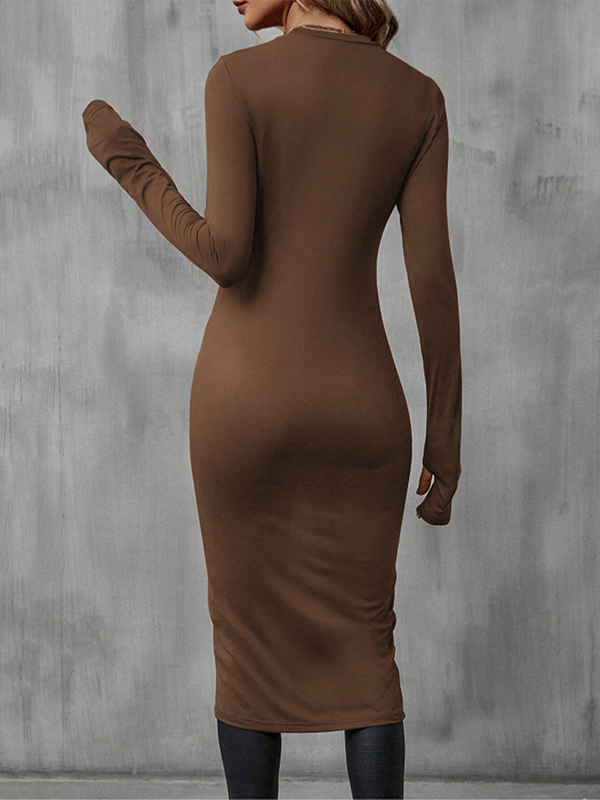 Bodycon High-Low Solid Color Round-Neck T-Shirts Tops