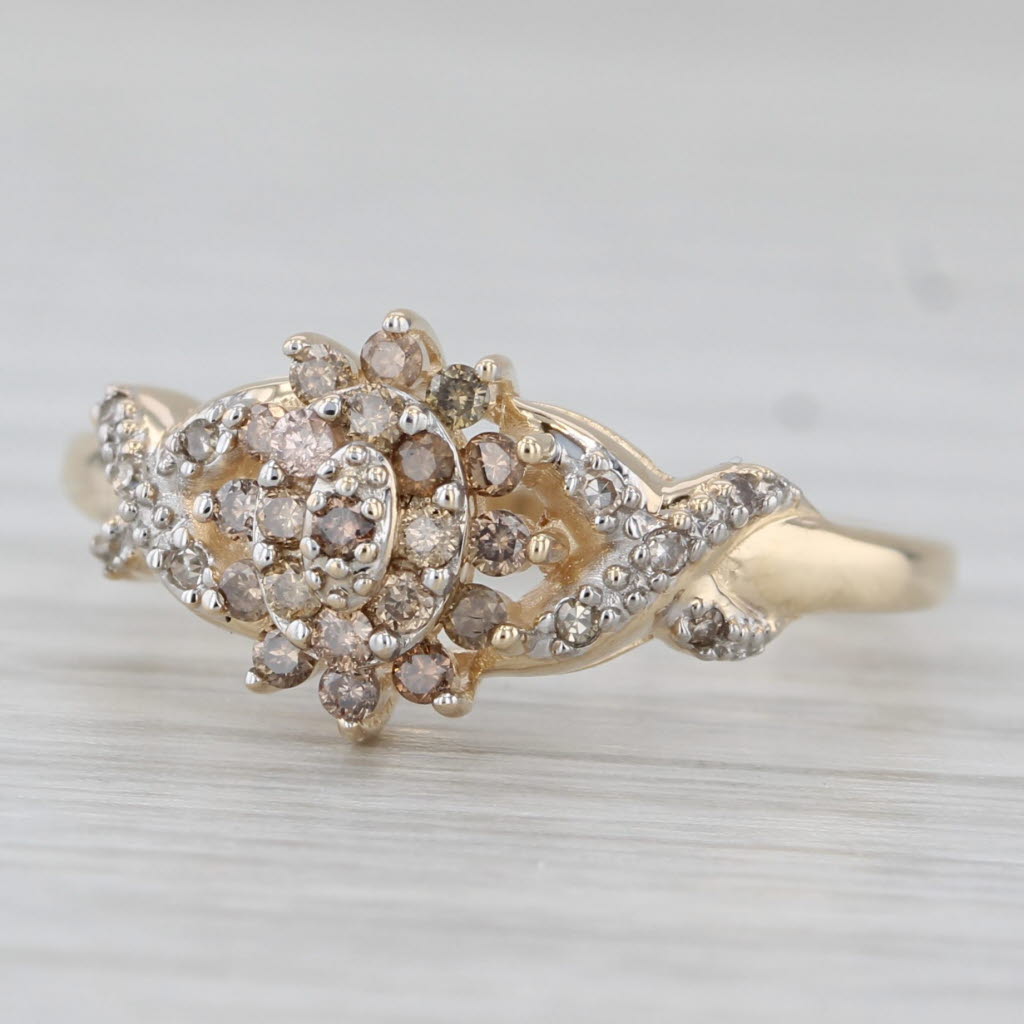 0.21ctw Champagne Diamond Cluster Engagement Ring 14k Yellow Gold Size 6