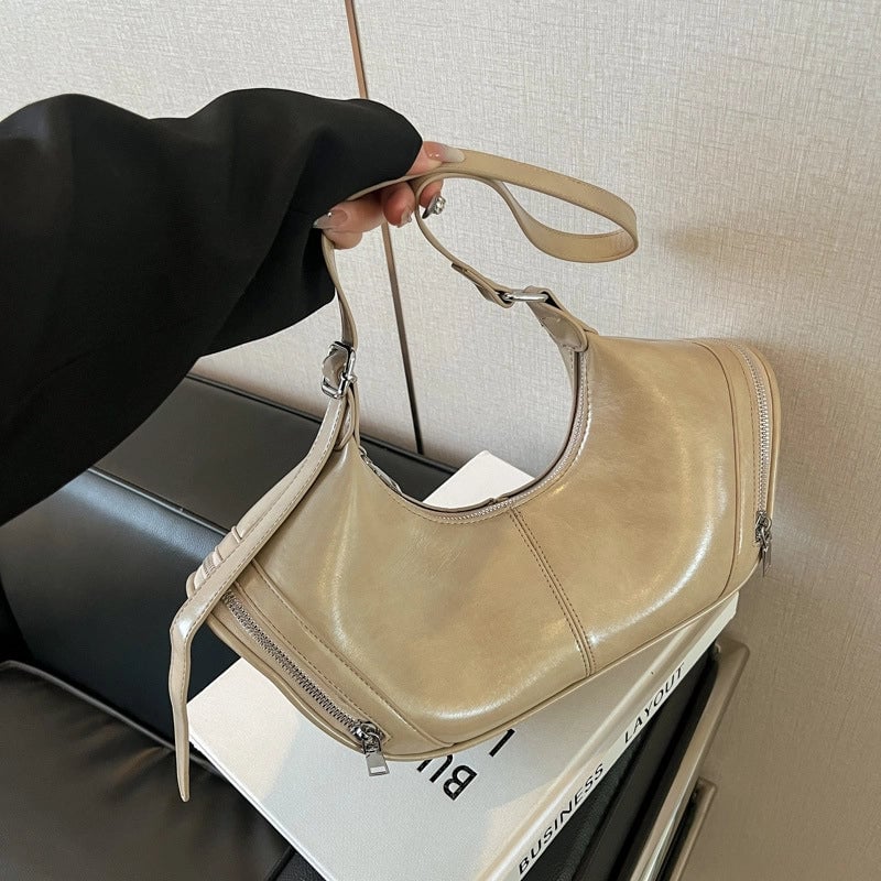 Women's Pu Leather Solid Color Classic Style Sewing Thread Dumpling Shape Zipper Crossbody Bag