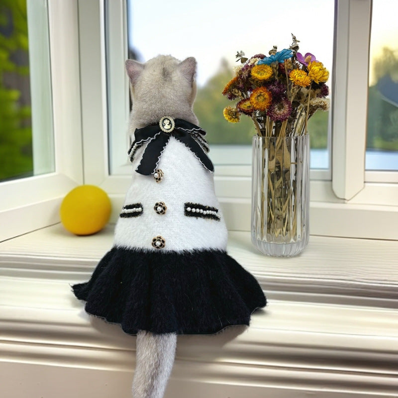 Sweet Bowknot Buttoned Dog Cat Sweater Dress