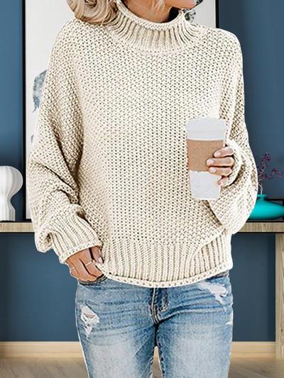 High Neck Solid Color Sweater