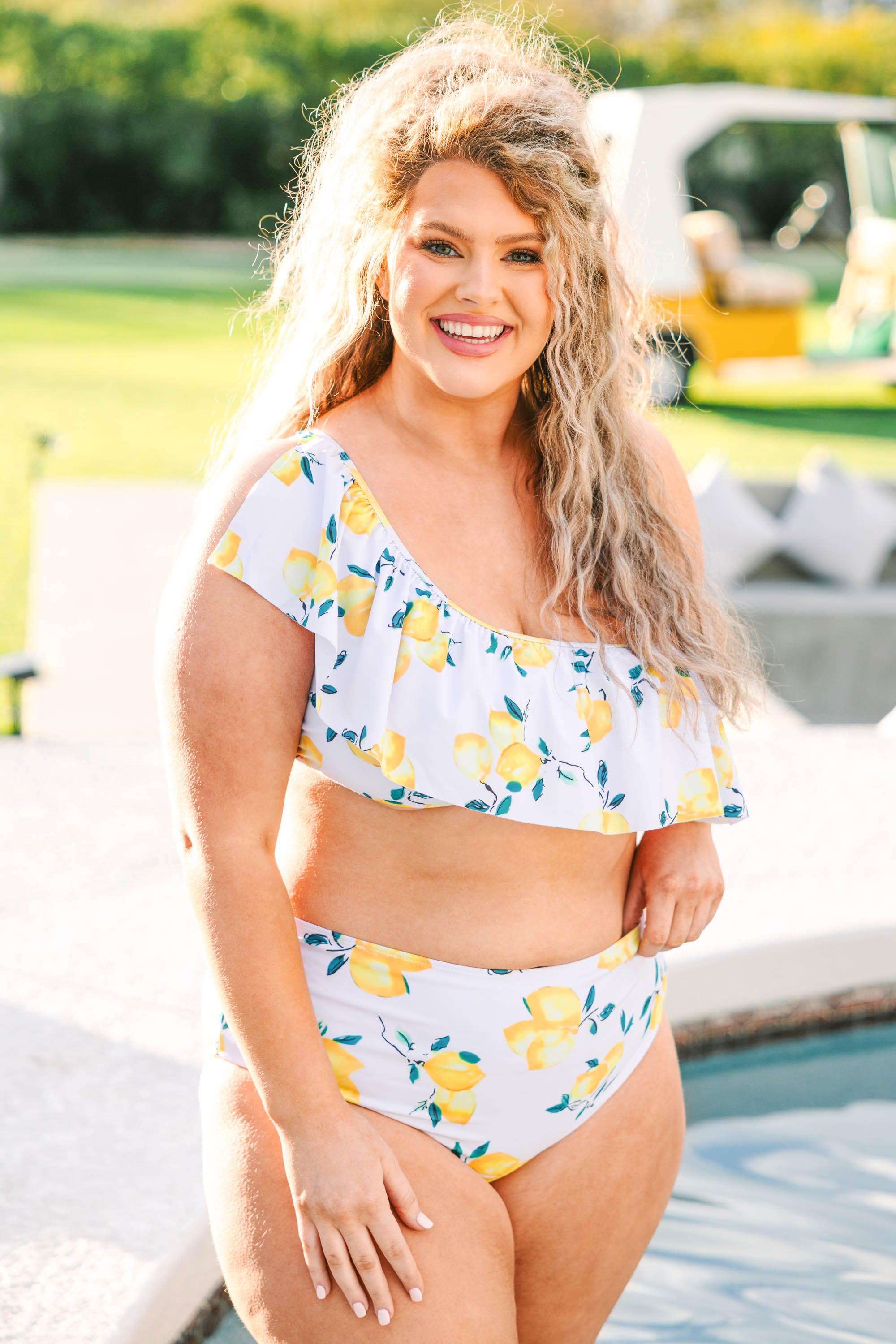 Let's Go Watch The Sunset Swim Top. Lemon Yellow