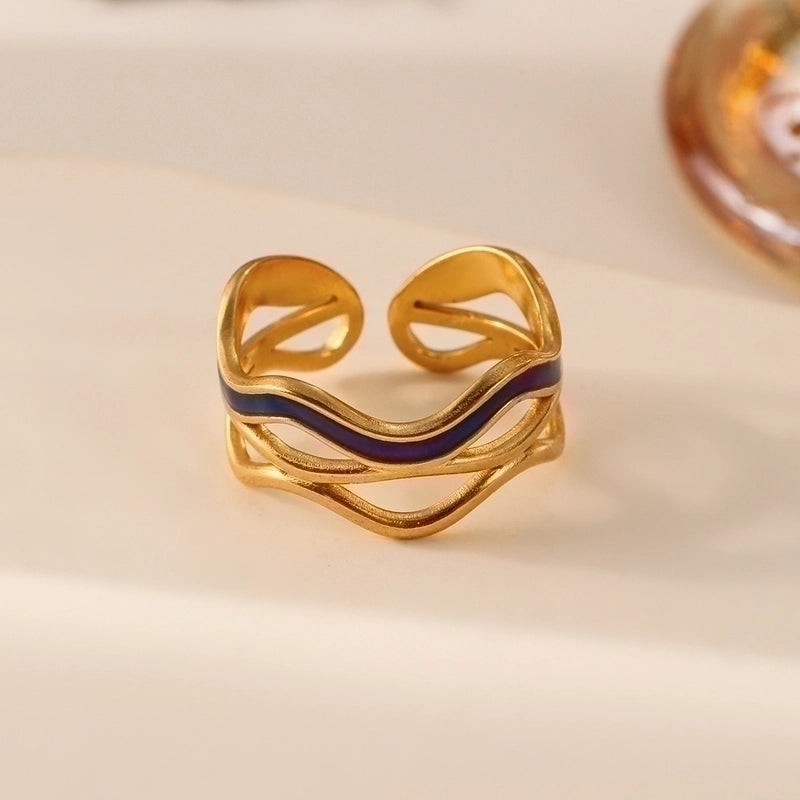 Vintage Style Color Block Stainless Steel 18K Gold Plated Plating Open Rings