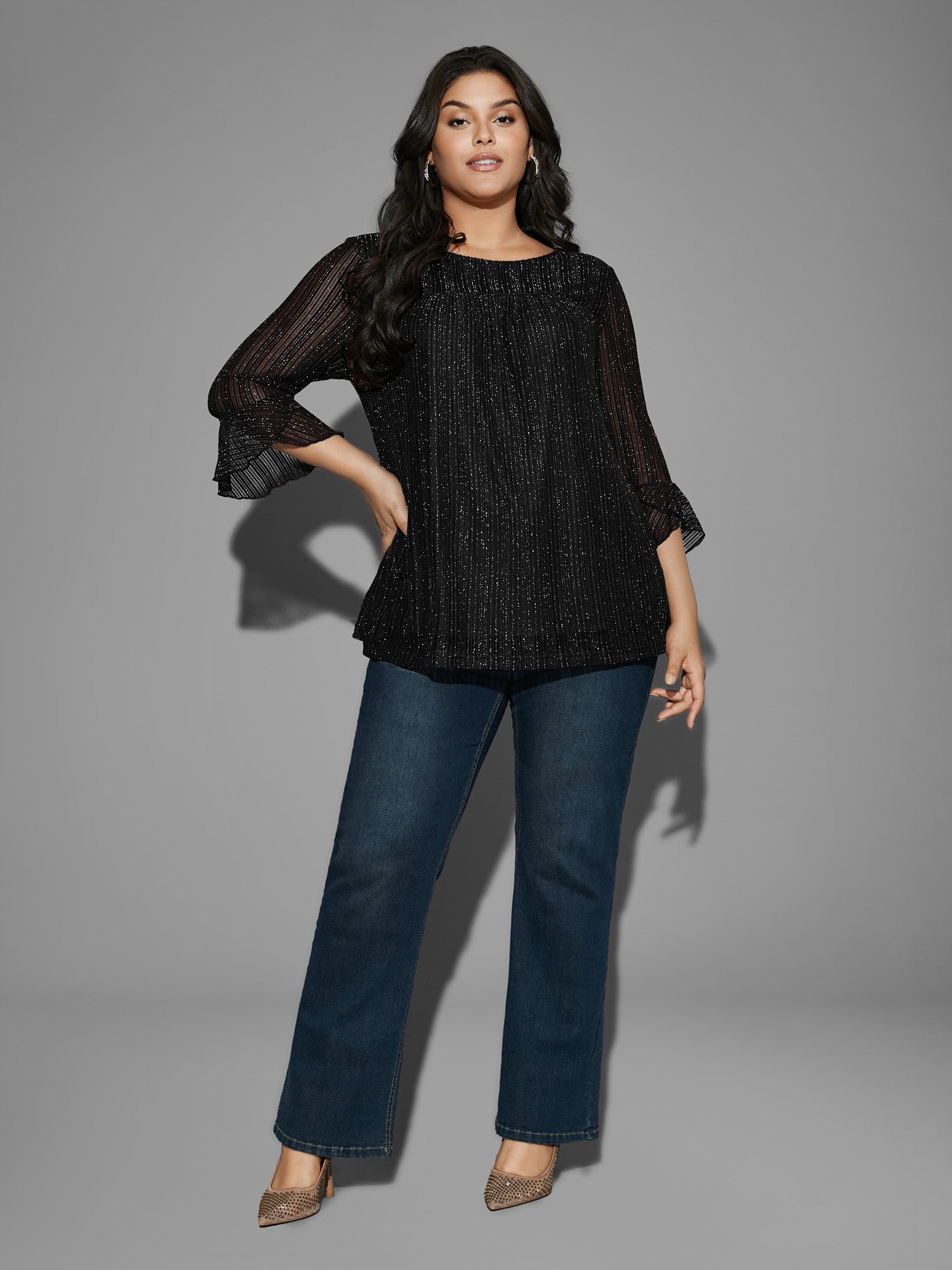 Glitter Gathered Patchwork Ruffles Top
