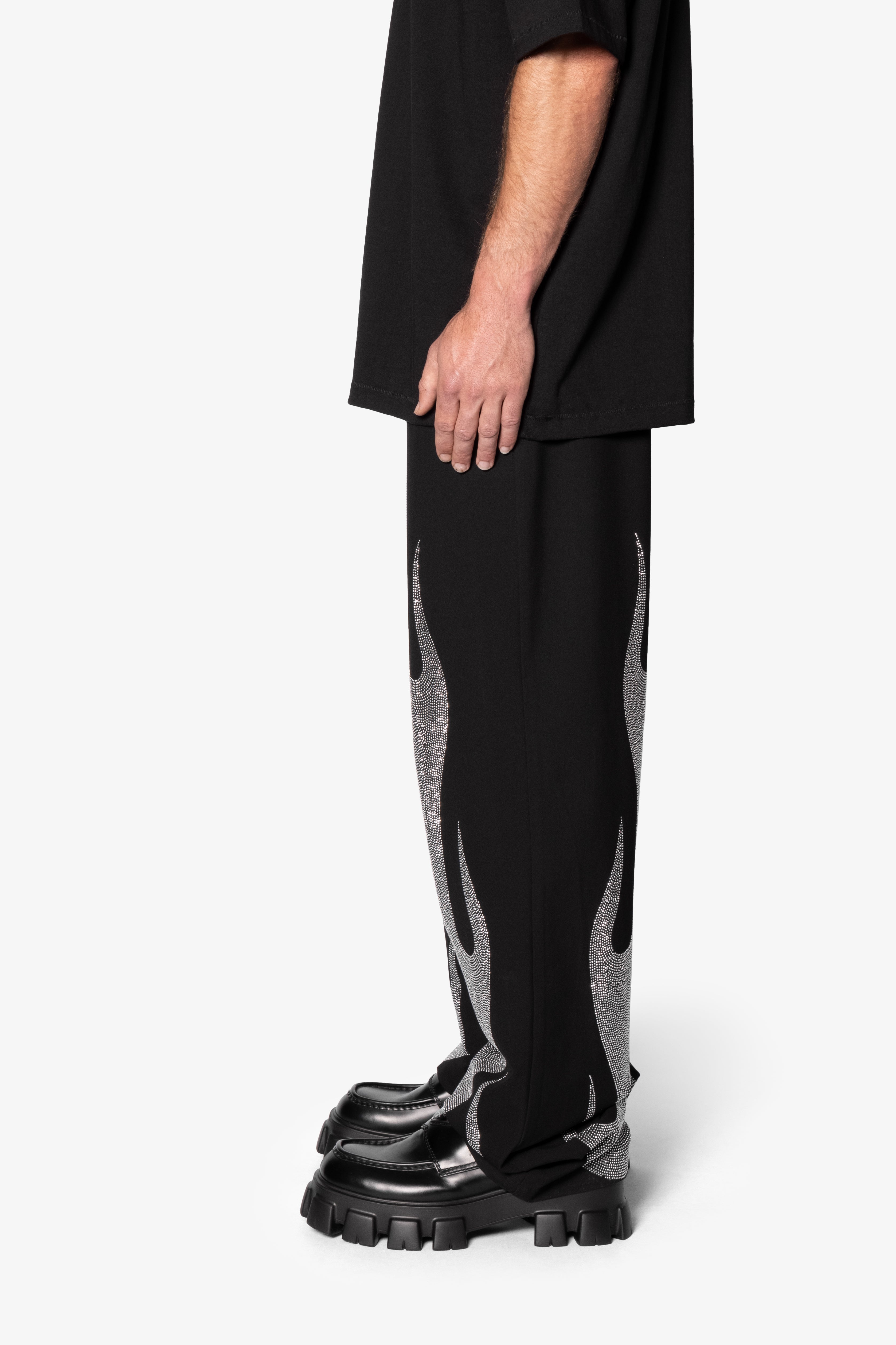 Ultra Baggy Flame Crystal Pants - Black