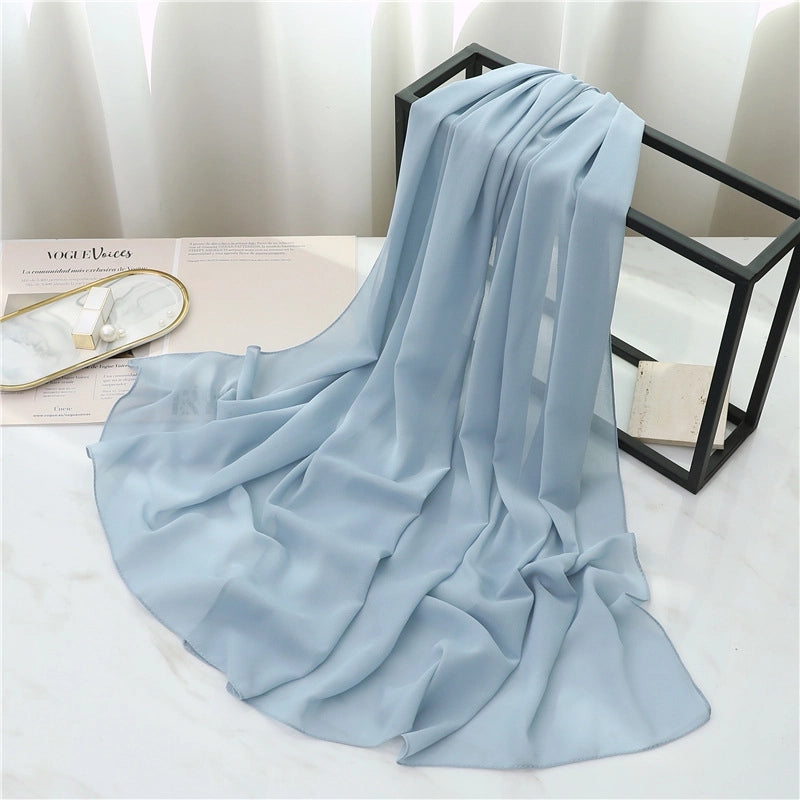 Pearl Chiffon Scarf Solid Color Rectangular Scarf Women's Shawl Basic Scarf