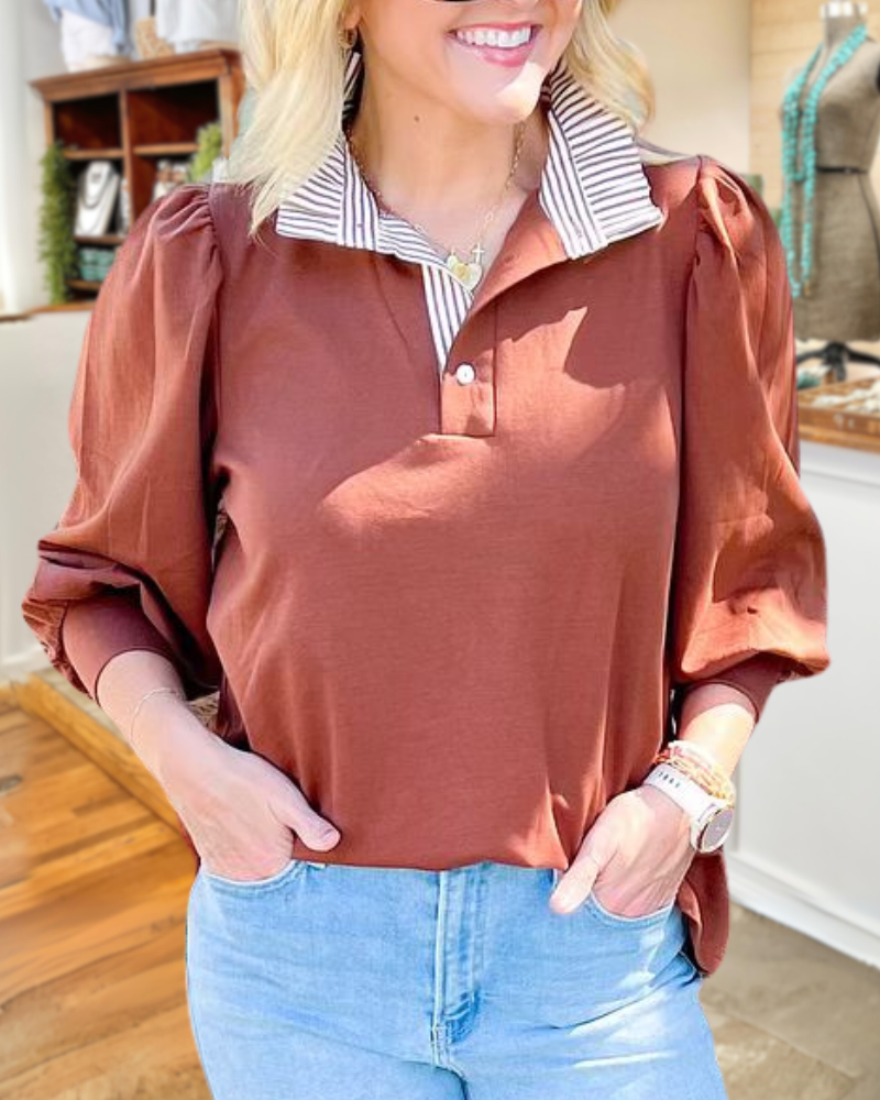 Ruffled Striped Collar Top