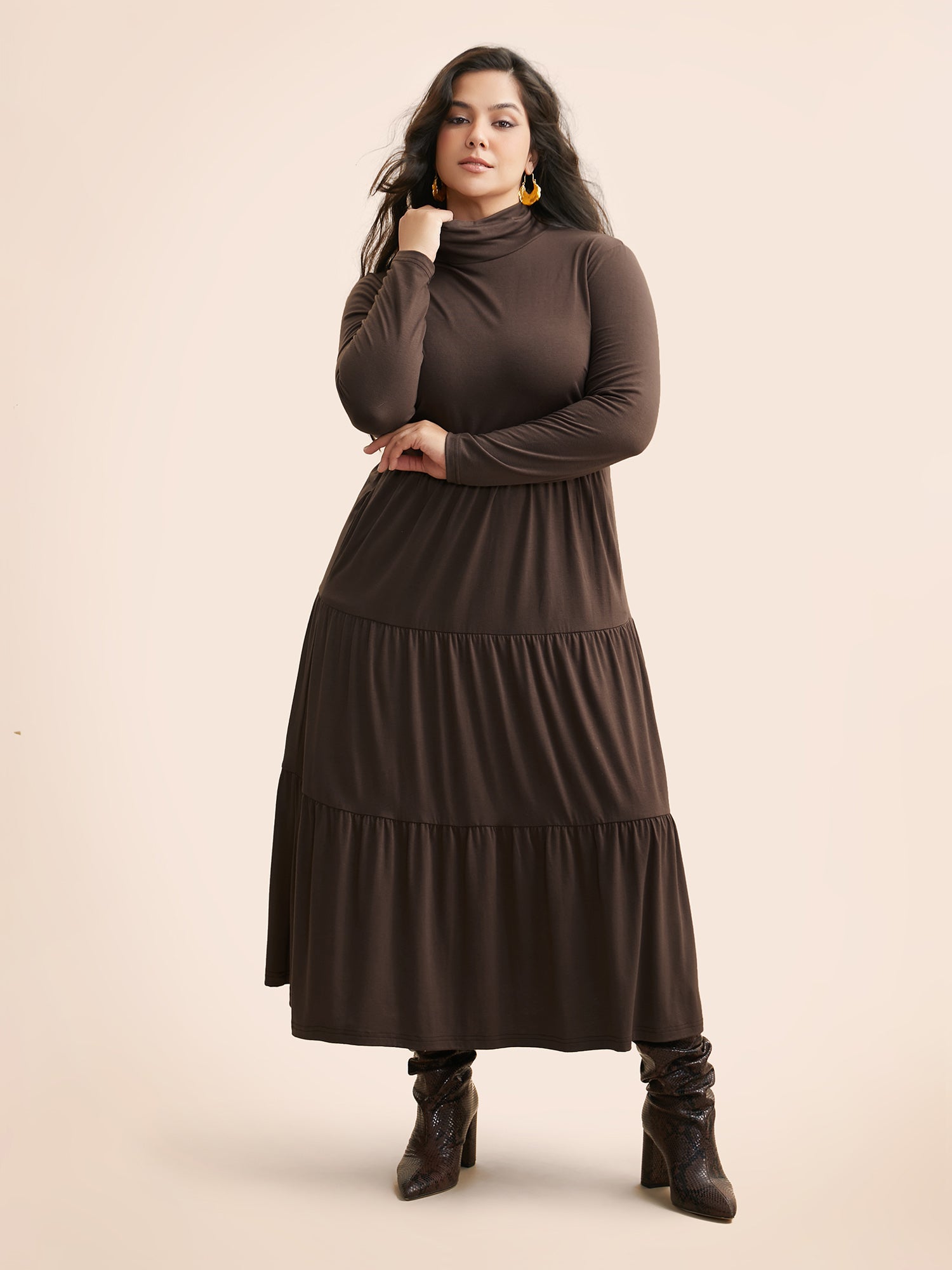 Supersoft Essentials Funnel Neck Tiered Midi Dress