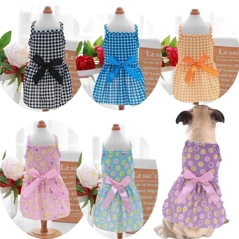 Summer Thin Pet Dress Princess Style Teddy Cat Strap Polka Dot Skirt Dog Clothes