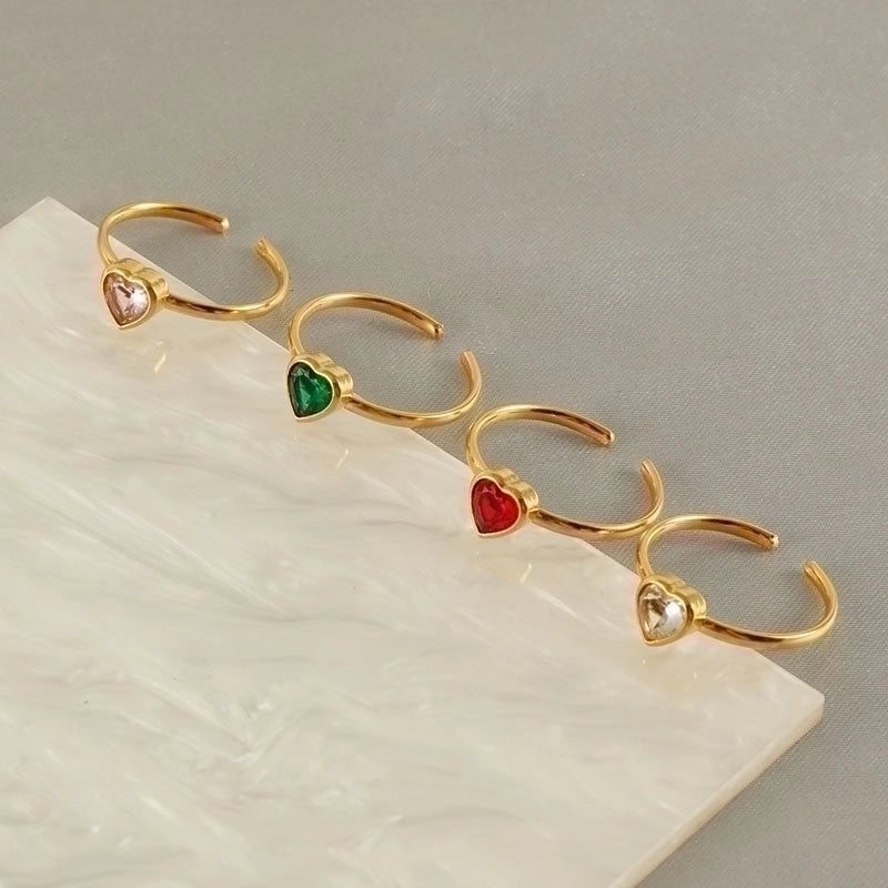 Casual Cute Square Heart Shape Flower 304 Stainless Steel Zircon 18K Gold Plated Plating Inlay Stainless Steel Rings