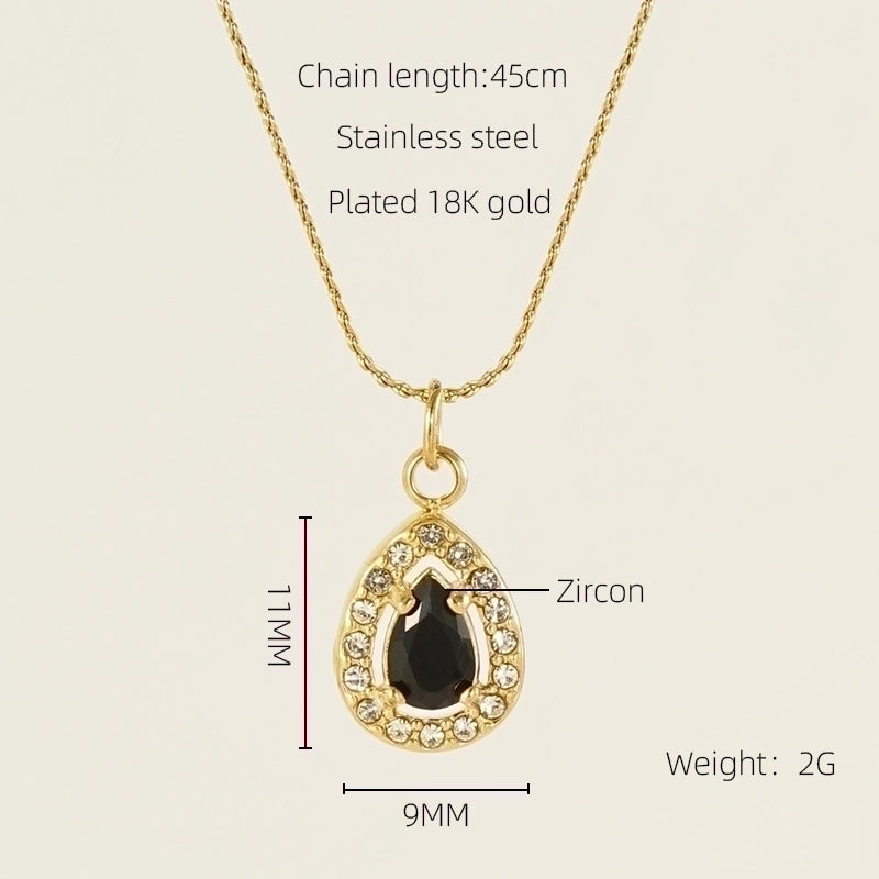 Stainless Steel 18K Gold Plated Glam Shiny Plating Inlay Sun Water Droplets Heart Shape Zircon Pendant Necklace