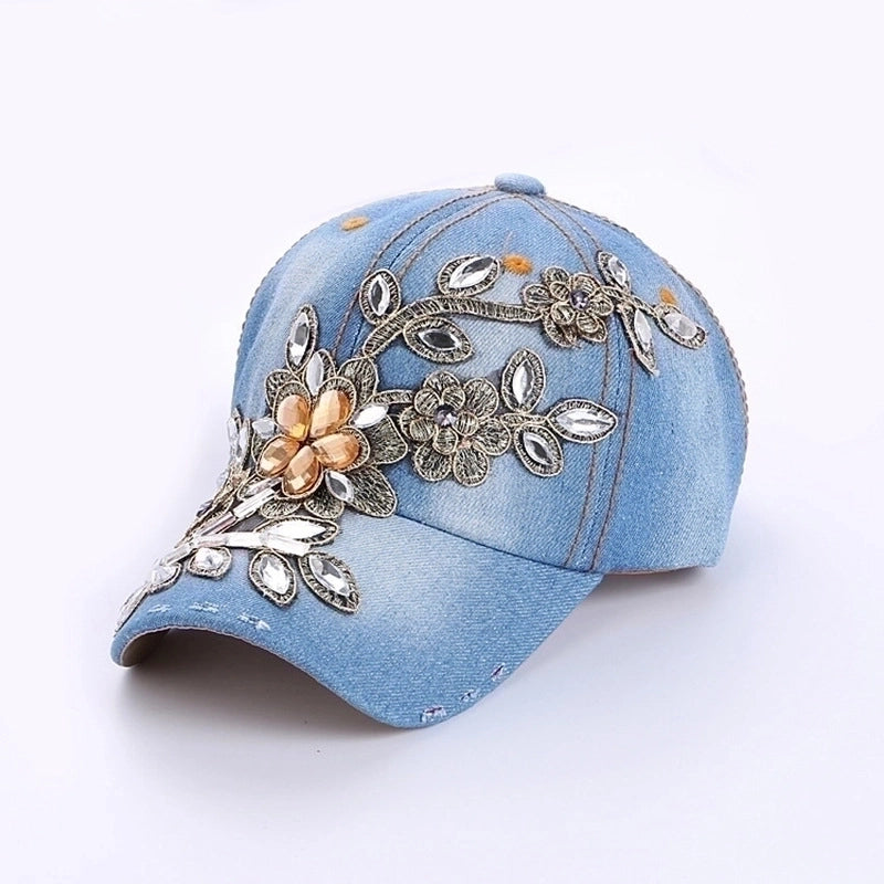 Women's Hip-hop Exaggerated Streetwear Flower Rhinestone Curved Eaves Baseball Cap