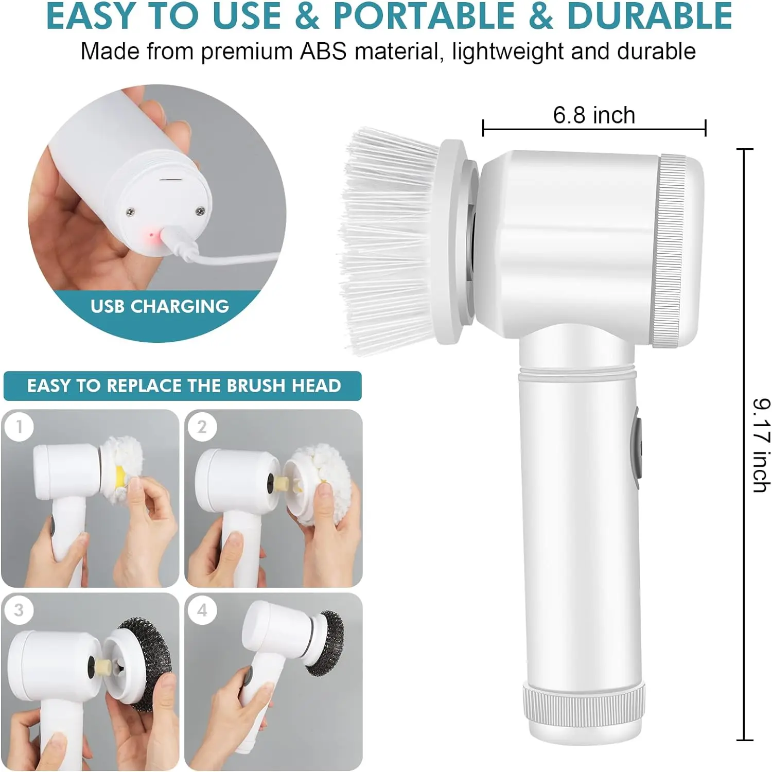 Handheld Cordless Electric Spin Scrubber Household Cleaning Brush Replaceable Brush Heads Wireless Power Dish Washing Tool