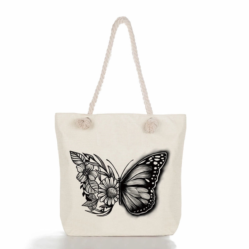 Women'S Vacation Butterfly Canvas Shopping Bags