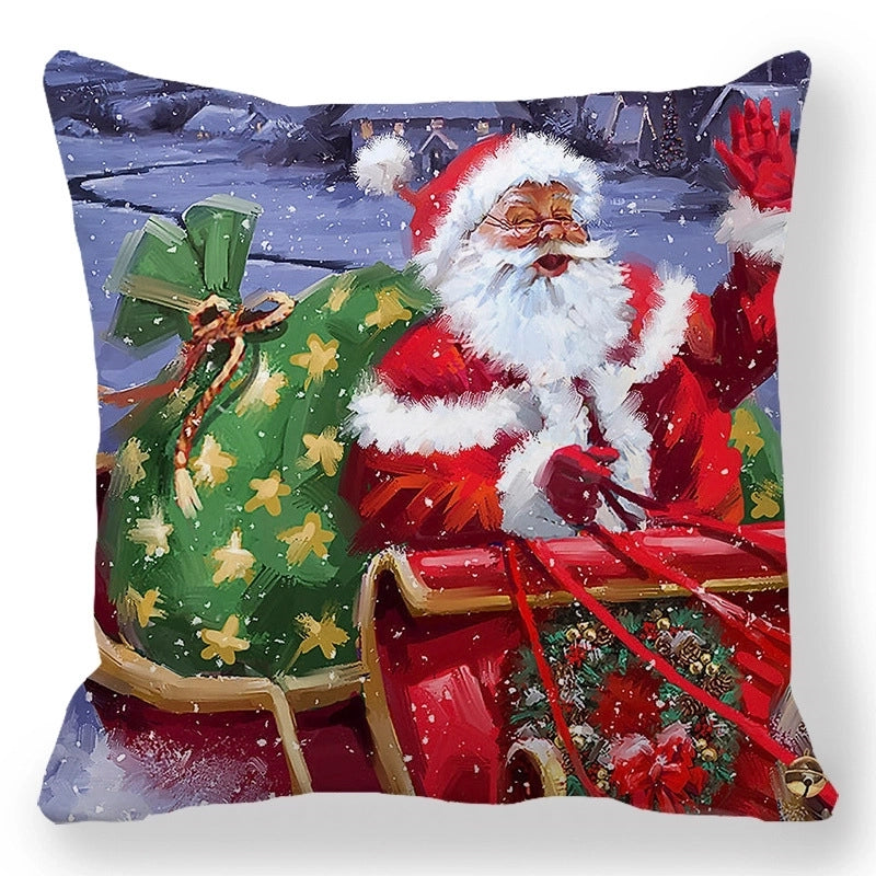 Christmas Pastoral Santa Claus Elk Cotton Pillow Cases Couch & Sofa Decor