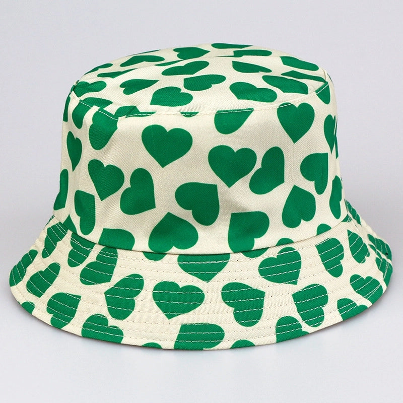 Women's Streetwear Heart Shape Embroidery Printing Flat Eaves Bucket Hat
