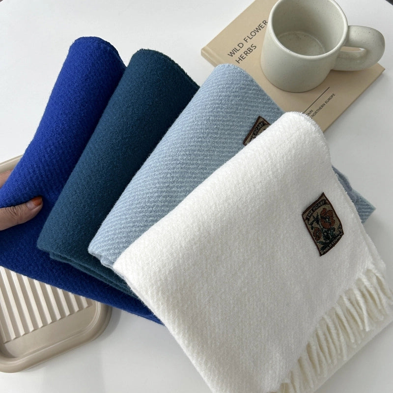 Women's Minimalist Solid Color Imitation Cashmere Tassel Scarf