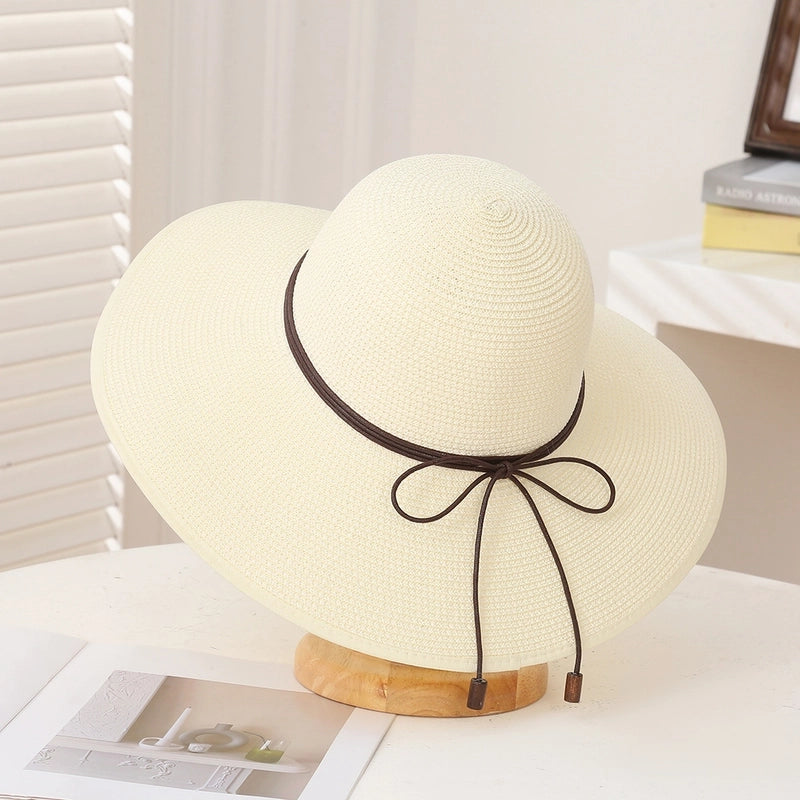 Retro Solid Color Mesh Sun Hat Outdoor Travel Beach Straw Hat Seaside Holiday Big Eave Face Covering Sun Hat