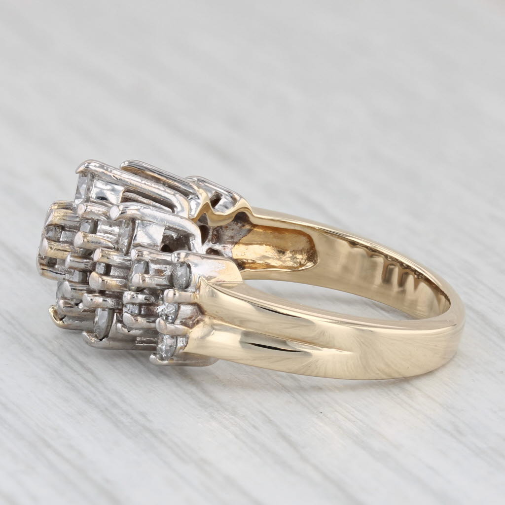 1.75ctw Diamond Flower Clusters Ring 14k Yellow White Gold Size 7