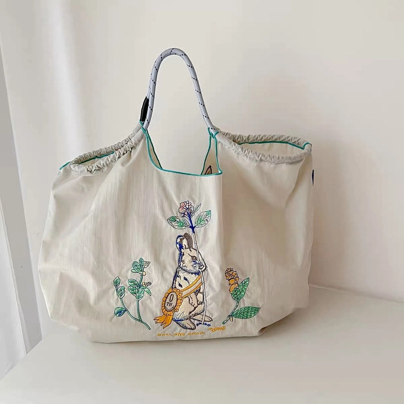 Women's Large Nylon Animal Donuts Basic Classic Style Square Open Shopping Bags