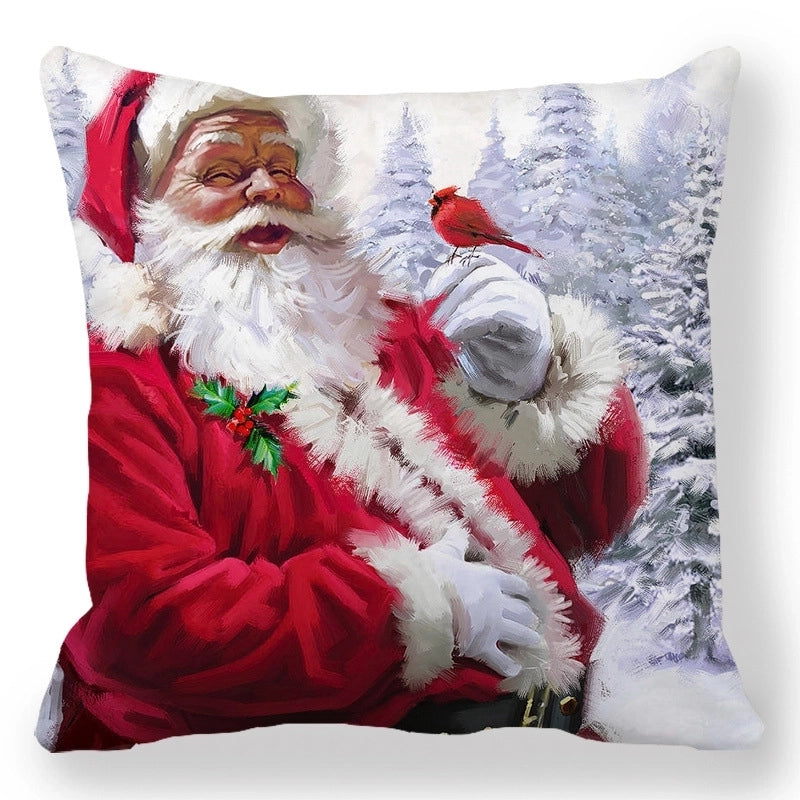 Christmas Pastoral Santa Claus Elk Cotton Pillow Cases Couch & Sofa Decor