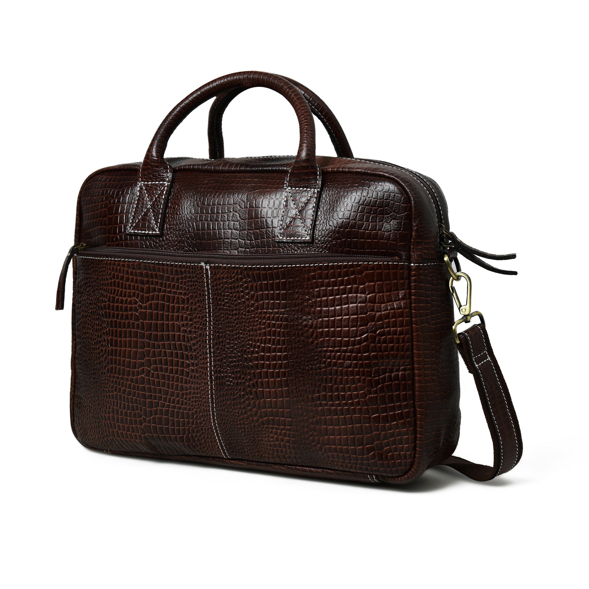 Laurent Slim Leather Briefcase- Dark Brown