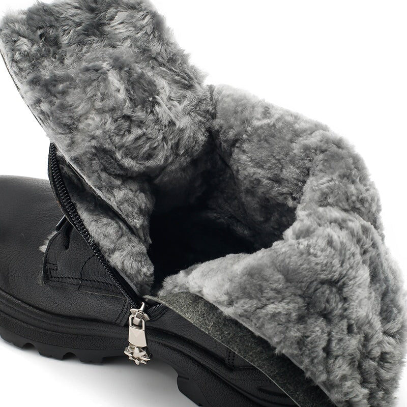 Leather Combat Boots Designer Retro Chunky Riding Boots in Coffee/Black Have Shearling Lined Choice