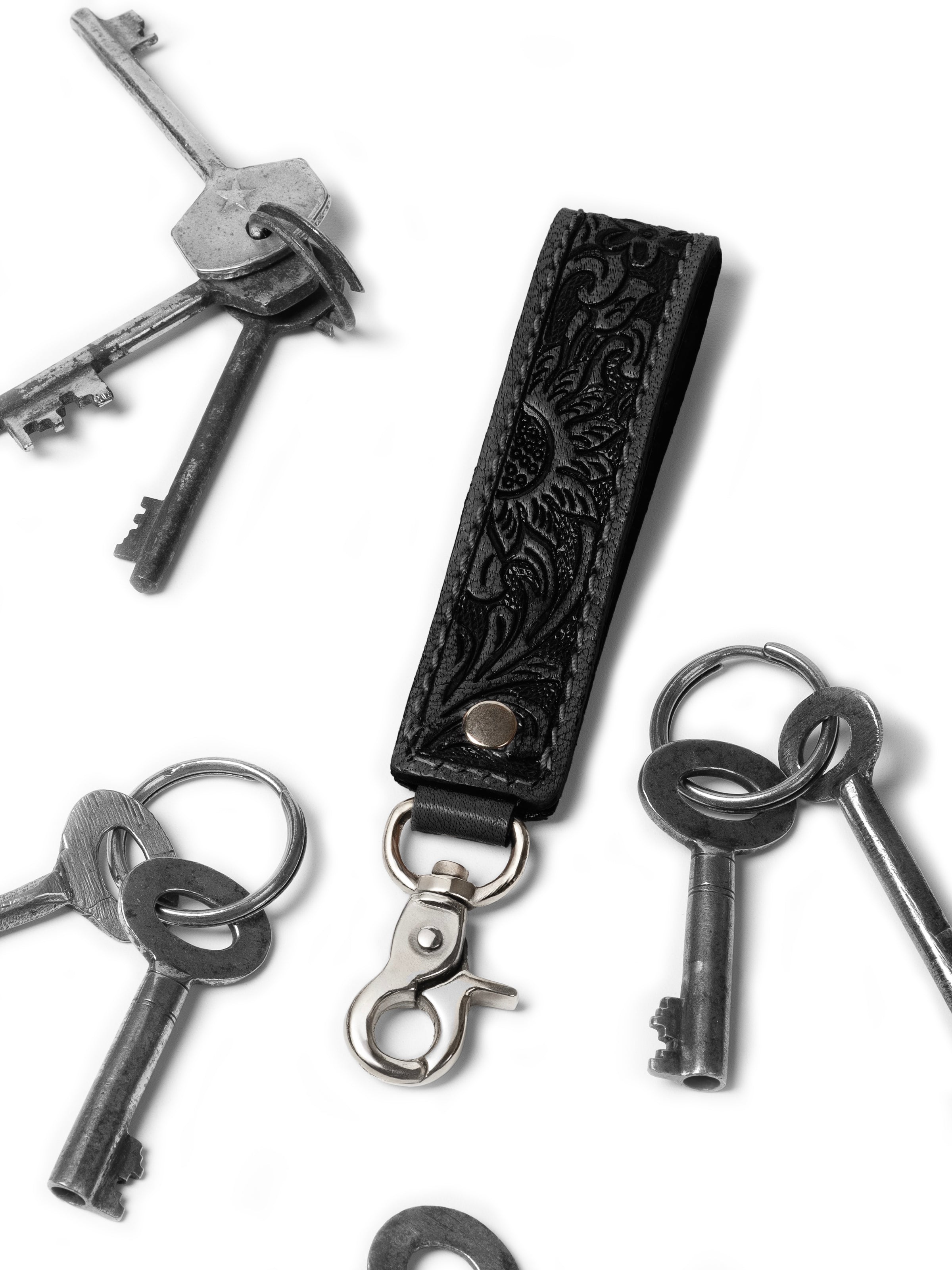 Designer Loop Leather Keychain - Black