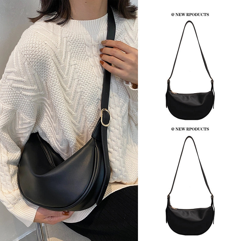 Women's Small Pu Leather Solid Color Streetwear Semicircle Zipper Shoulder Bag Crossbody Bag