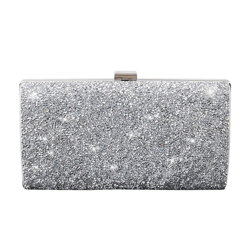 Silver Pu Leather Solid Color Square Evening Bags