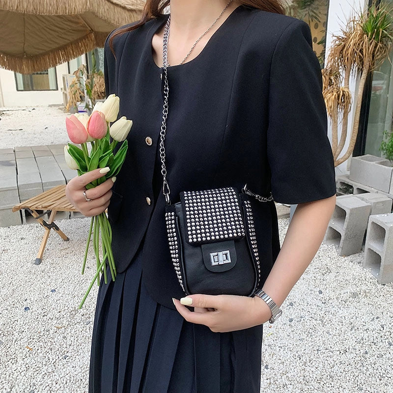 Women's Small Summer Pu Leather Solid Color Fashion Square Lock Clasp Square Bag