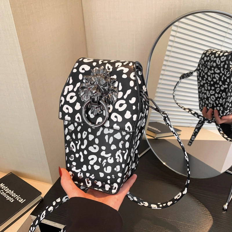 Women's Medium Pu Leather Leopard Streetwear Square Magnetic Buckle Crossbody Bag