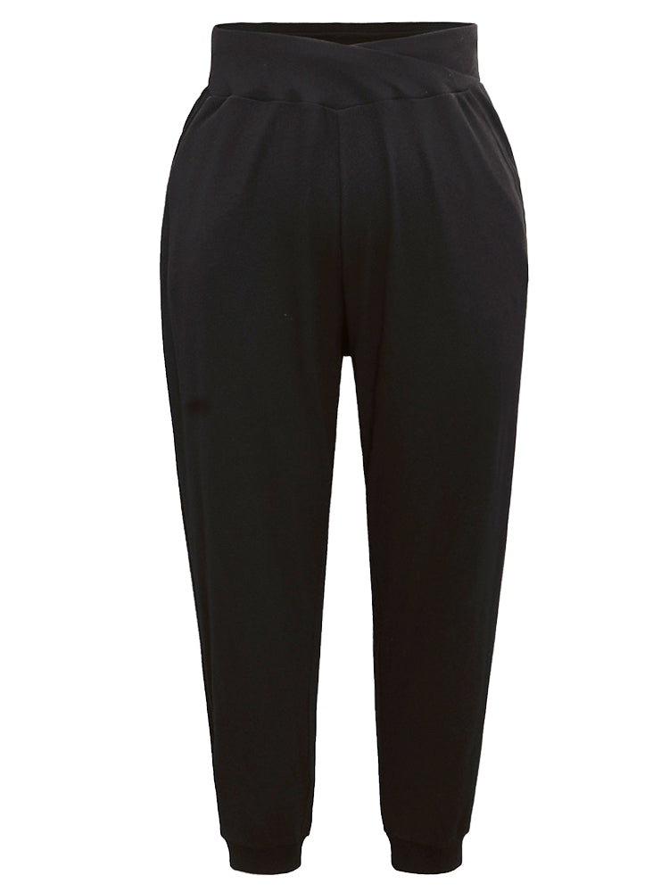 Crossover Plain Texture High Rise Pants