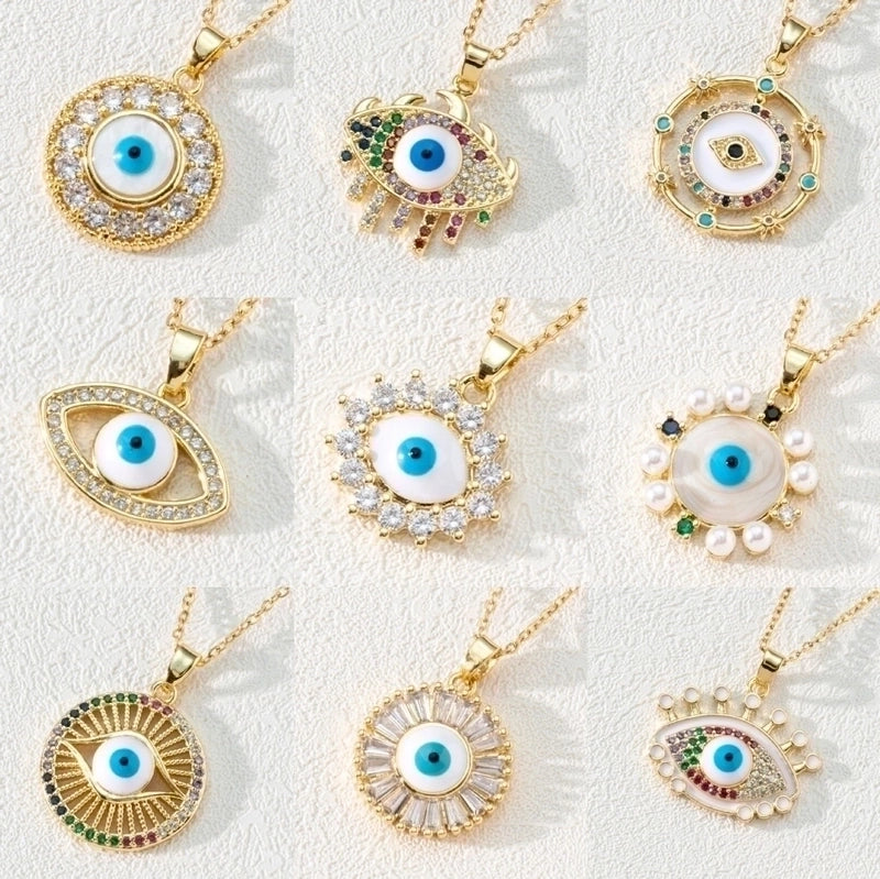 Fashion Devil's Eye Copper Gold Plated Zircon Pendant Necklace In Bulk