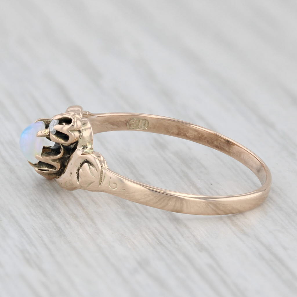 Antique Diamond Opal Bypass Ring 10K Yellow Gold Size 6.5